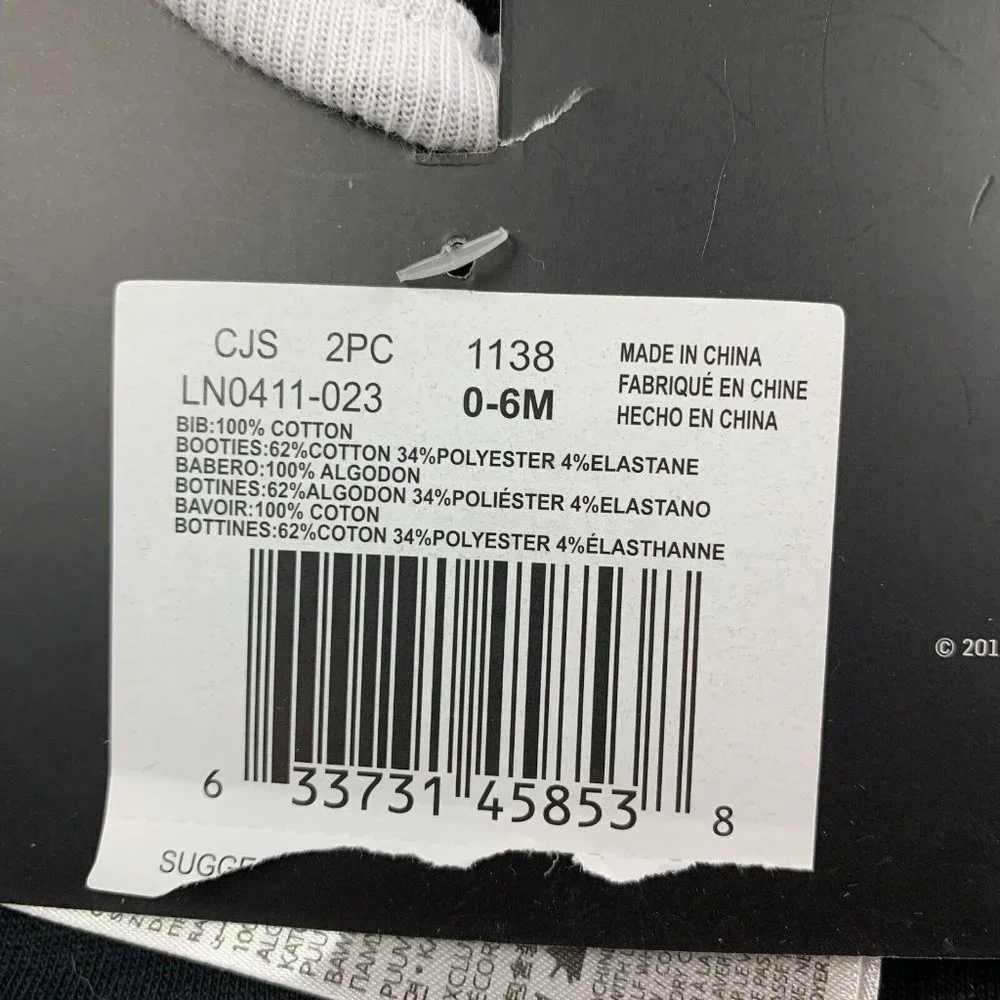 Nike‎ Logo Futura Bib Booties 2Pcs Set 0-6 Month New Born Baby Black Cotton 6243